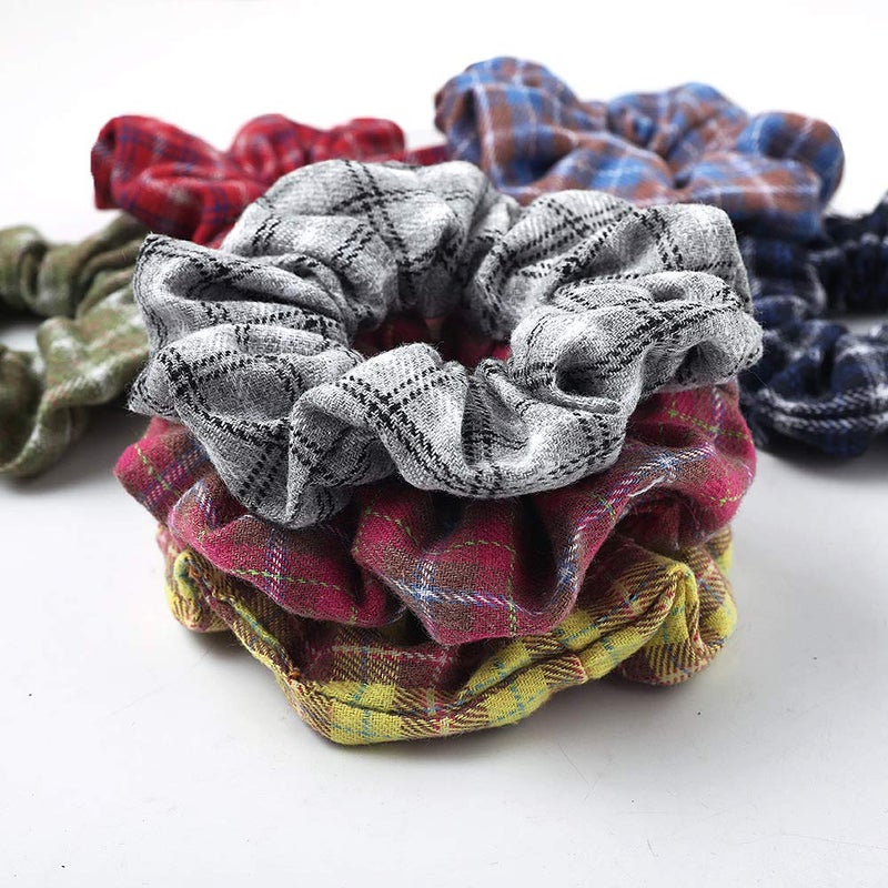 DINPREY Plaid Hair Scrunchies, 7 PCS Mulberry Silk Elastic Hair Ties, Large Hair Ties, Strong Elastic Hair Bobbles for Ponytail Holder - Image 3